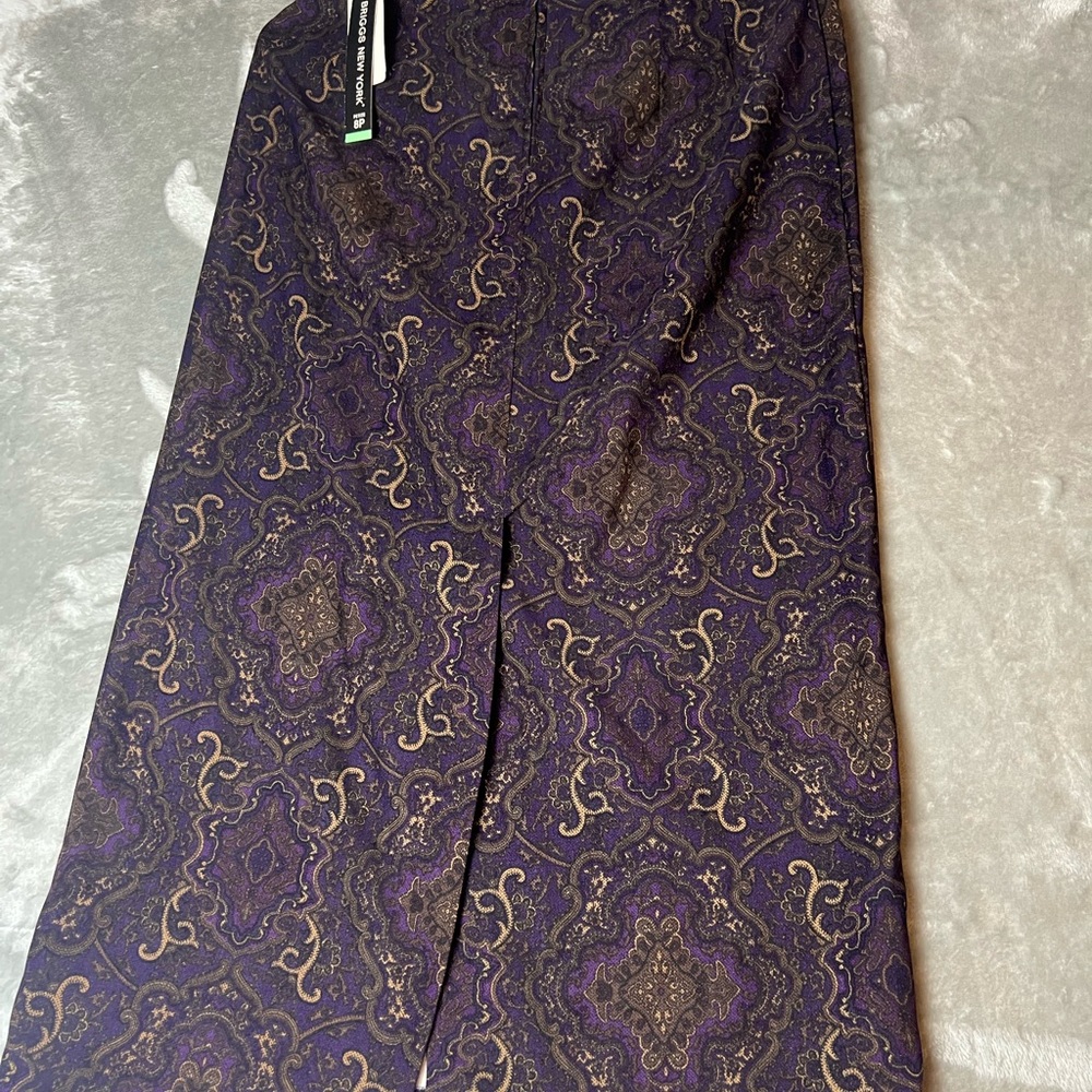 Briggs New York Purple Baroque Print Full Length Skirt Size 8 NWT